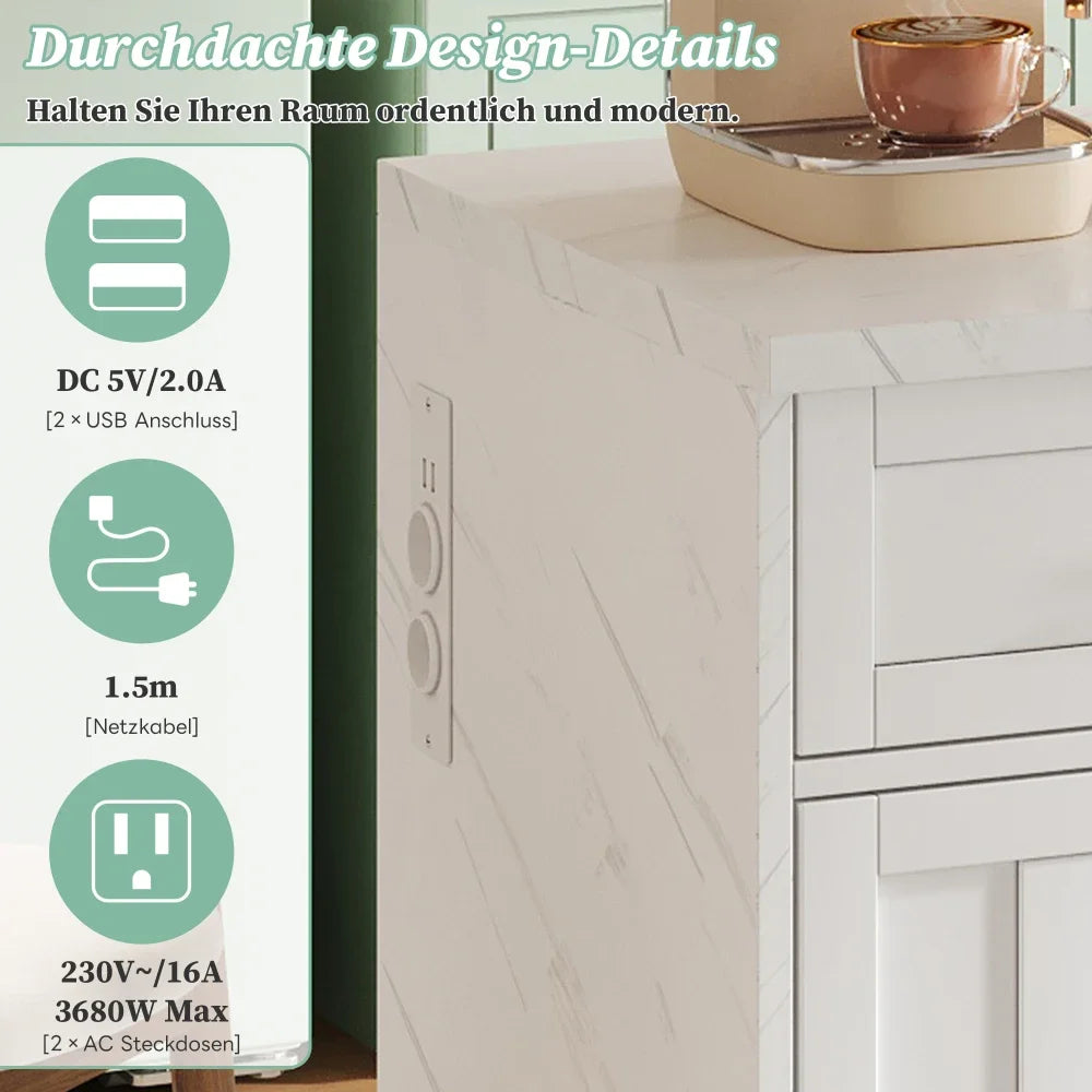 120x60x91cm Kitchen Island, with Outlets and USB Ports