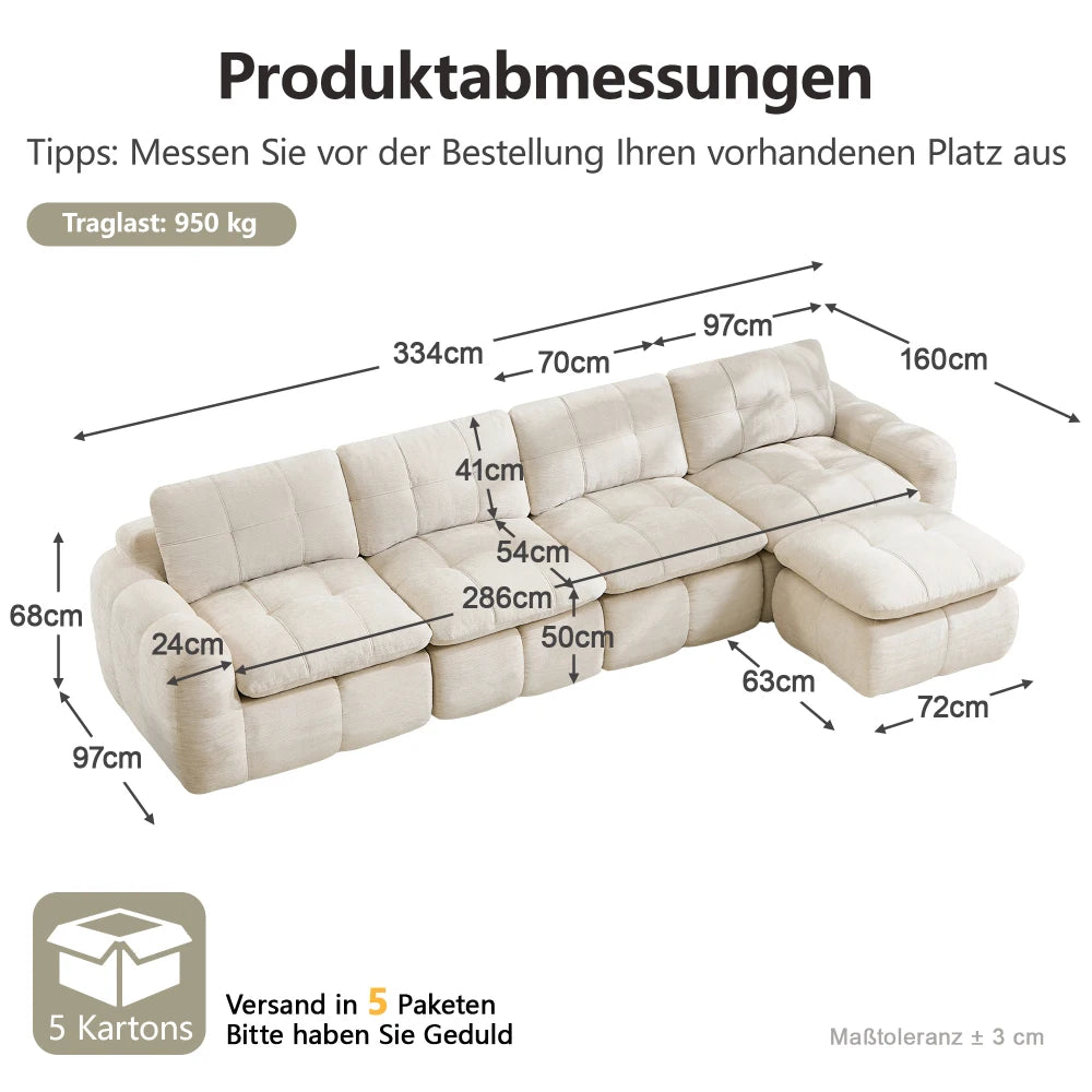 4-Seater Frameless U-Module Modular Sofa