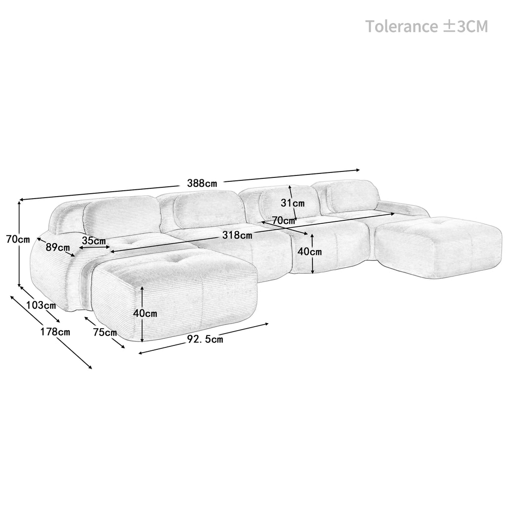 Boneless Corduroy Sofa, Breathable Rope Structure, Ultra Wide Armrests