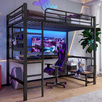 90 X 200cm High Bed, Iron Frame, Desk, Railing, Escalator