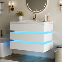 White Wall Mounted Bathroom Cabinet, Ceramic Sink Cabinet with Drawers
