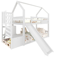 Bunk Bed with Staircase and Slide, House Bed(without Mattress)