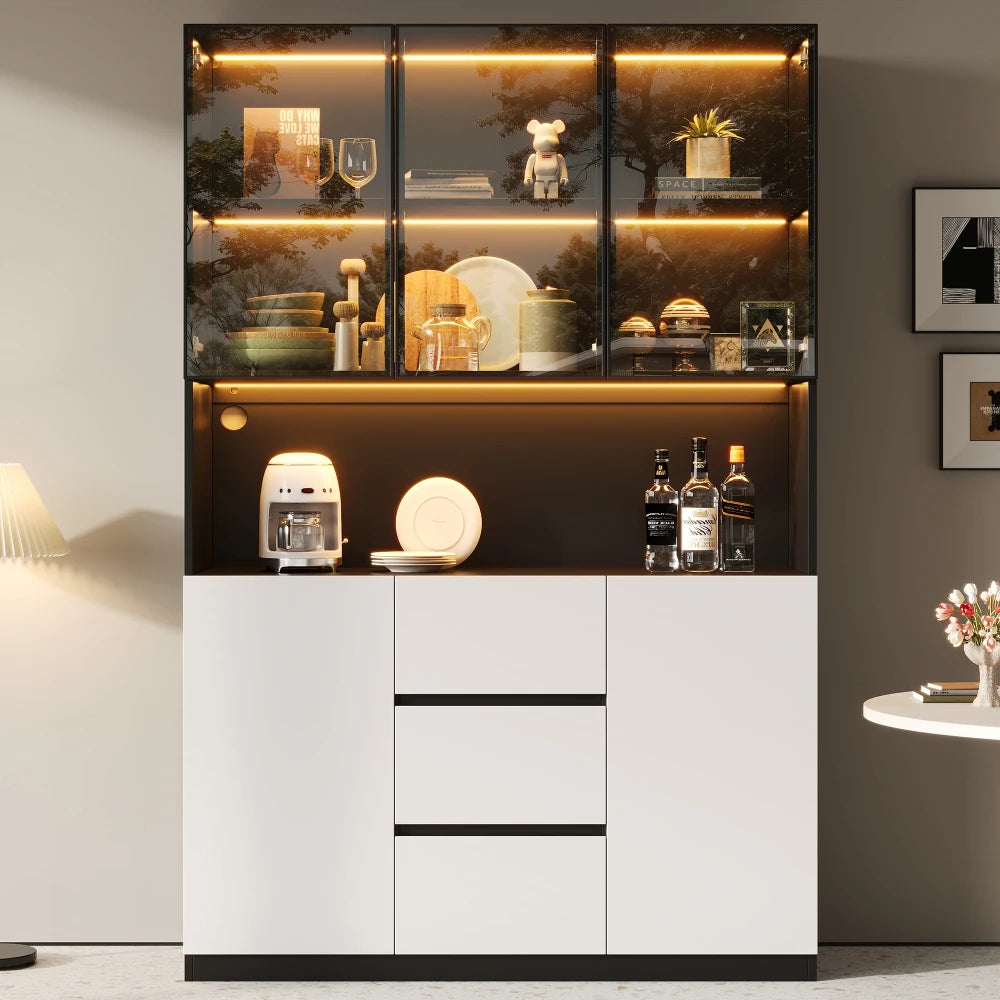 Bookcase with Glass Doors and LED Lighting