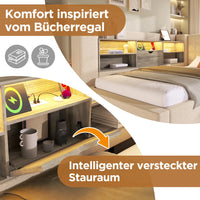Upholstered Bed with LED Lighting, Hydraulic Storage Room, L-shaped Head