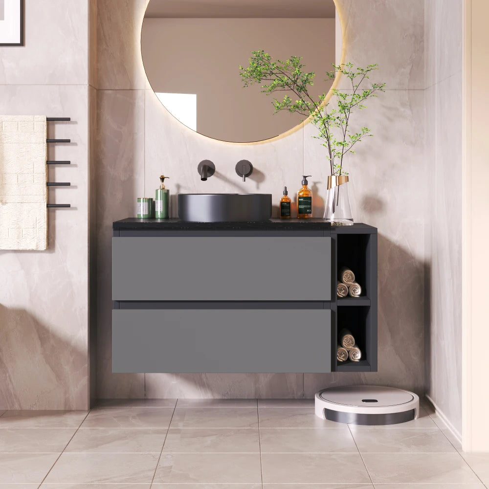 80cm Wide Sink Cabinet Hanging, with Ceramic Sink and Drawers