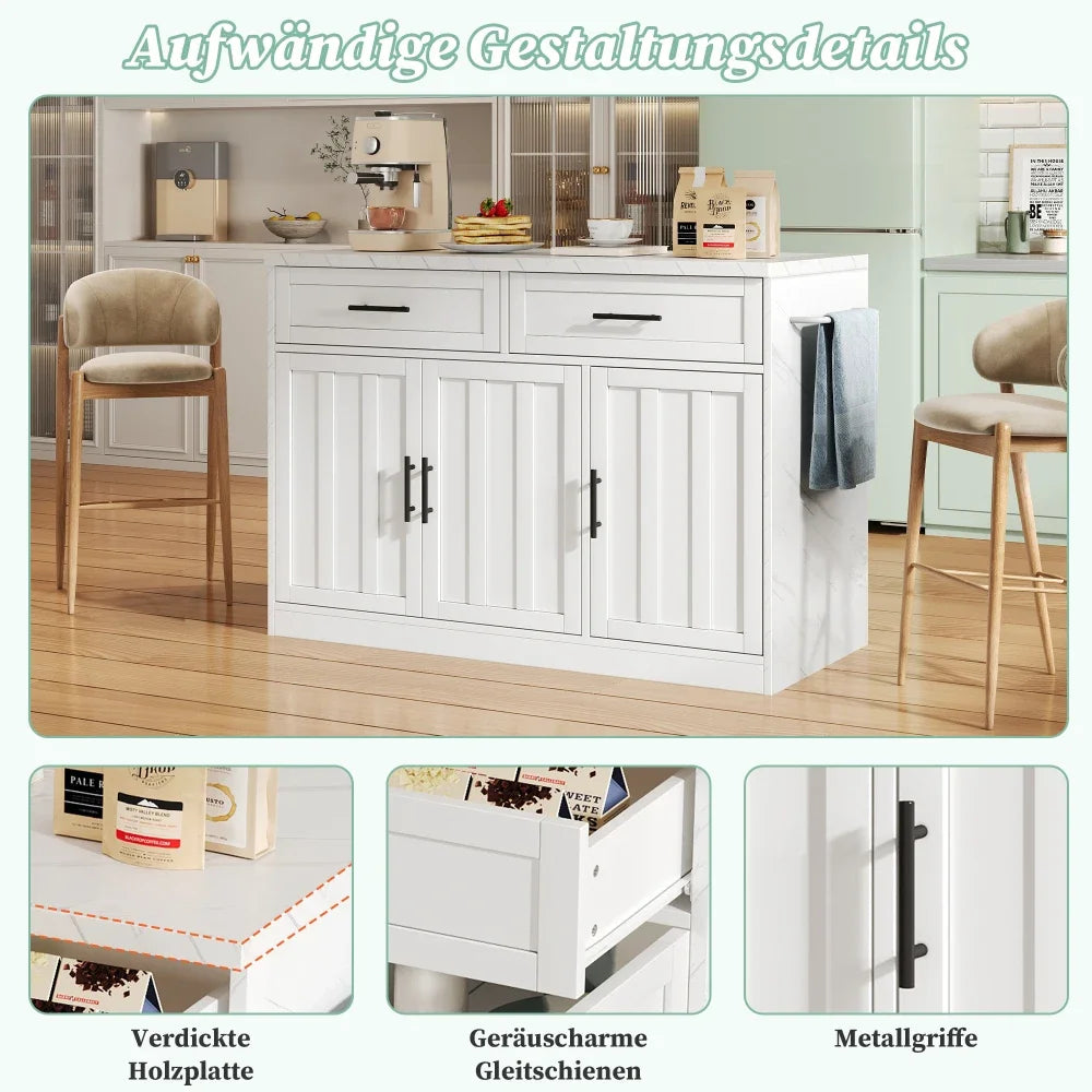 120x60x91cm Kitchen Island, with Outlets and USB Ports