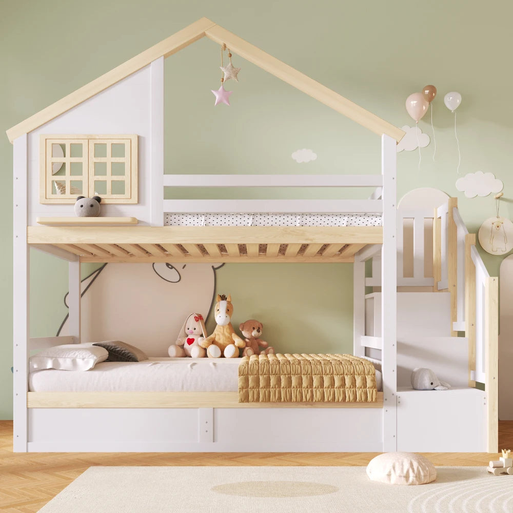 90x200cm & 140x200cm Hydraulic Lift Bunk Bed Frame with Protective Bed Grille Guard