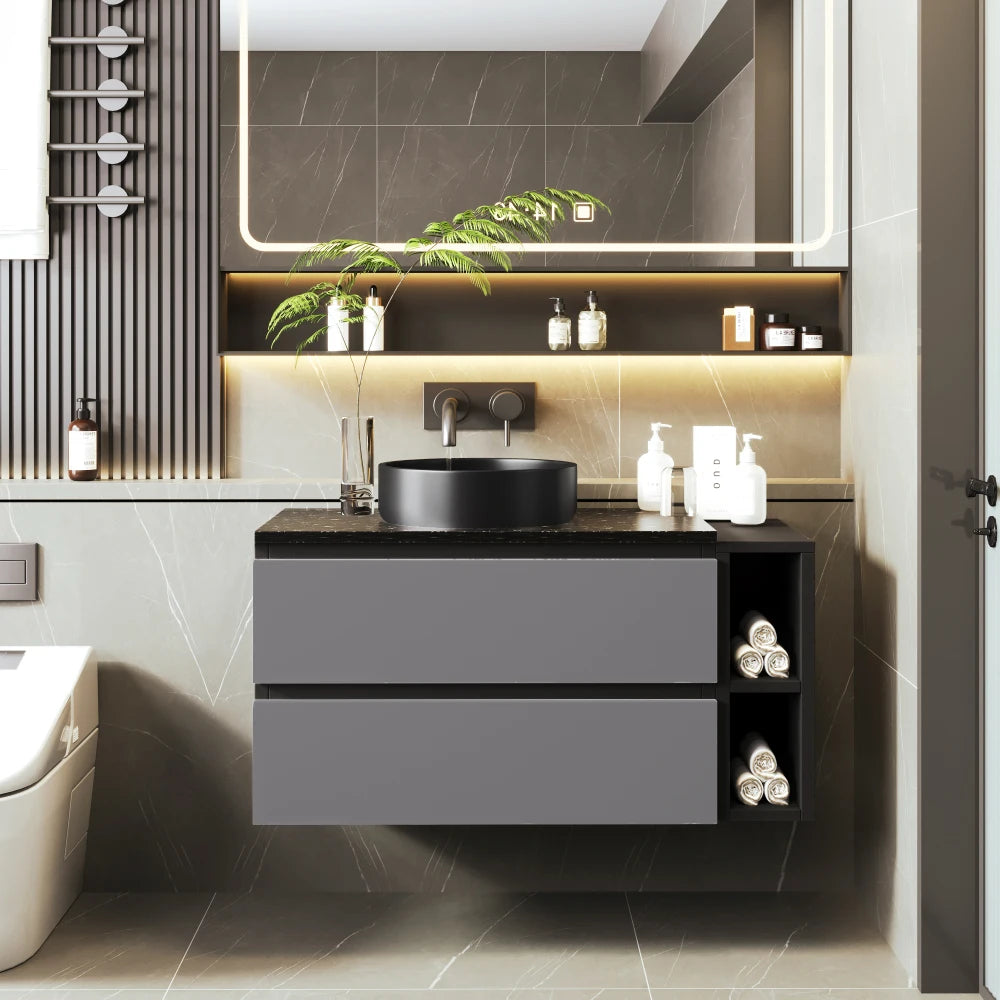 80cm Wide Sink Cabinet Hanging, with Ceramic Sink and Drawers