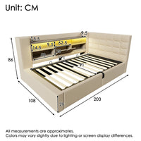 Upholstered Bed with LED Lighting, Hydraulic Storage Room, L-shaped Head