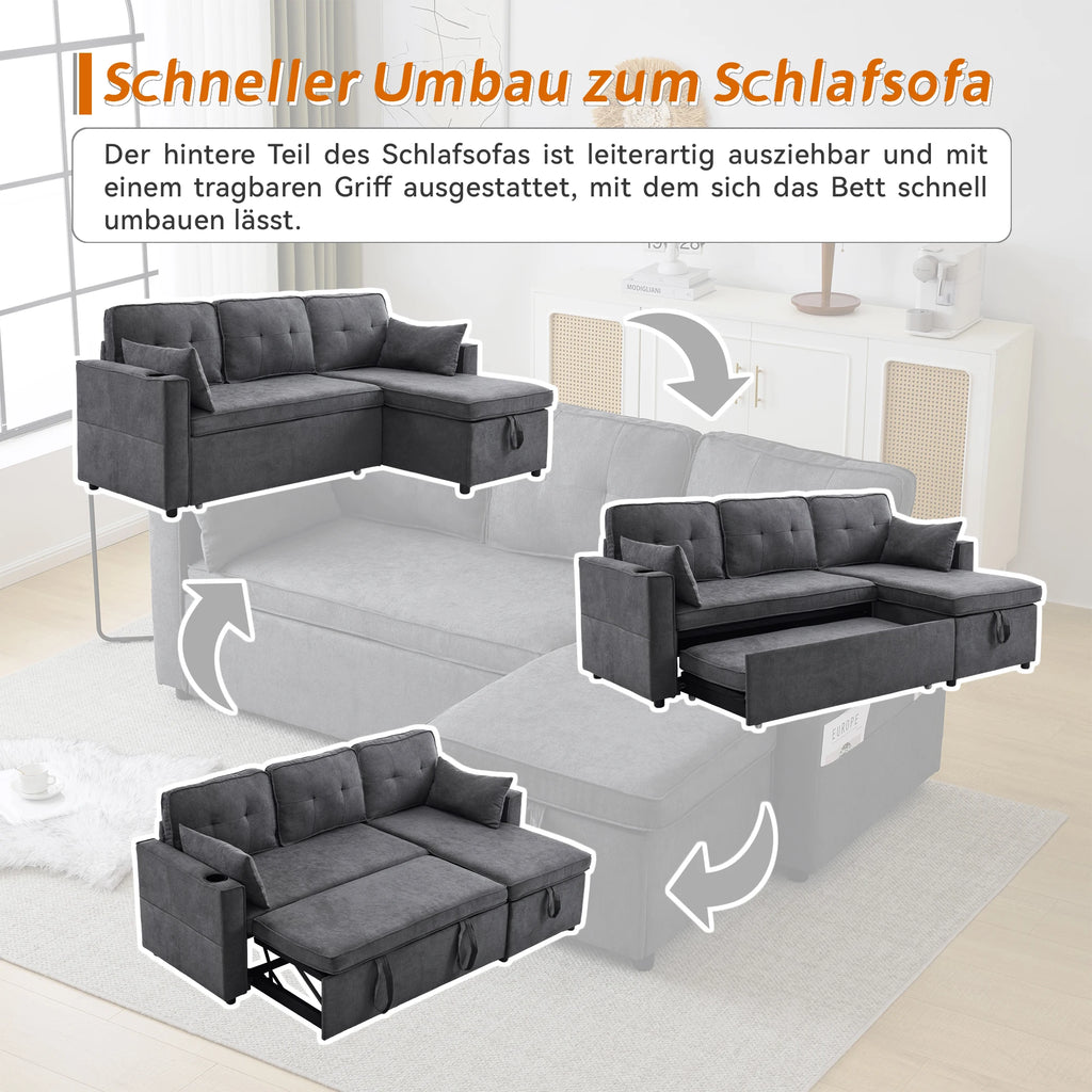 L-shaped Upholstered Sofa Bed with Sleeping Function
