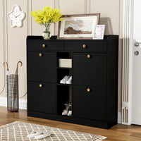 110 X 26 X 100cm Shoe Cabinet with 4 Folding Doors, 2 Drawers