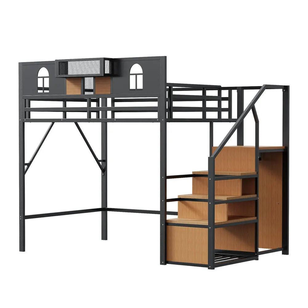Metal High Bed 140 X 200 Cm, with Storage Guide, Window