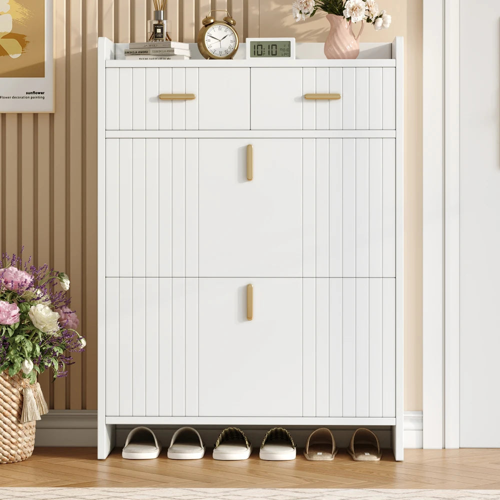 75x24x108.5cm Shoe Cabinet with Folding Compartments & 2 Drawers