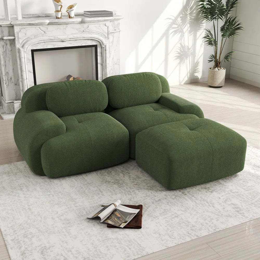 82'' Corner Sofa in Soft Cord Fabric, Modular Combined with Curved Armrests