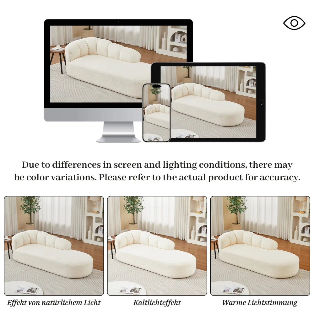 Modern Chenille Chaise Longue, Wavy Backrest Design