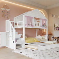 90x200cm Children's Bunk Bed with Roll-away Bed, Baby Cot, Hanging Area