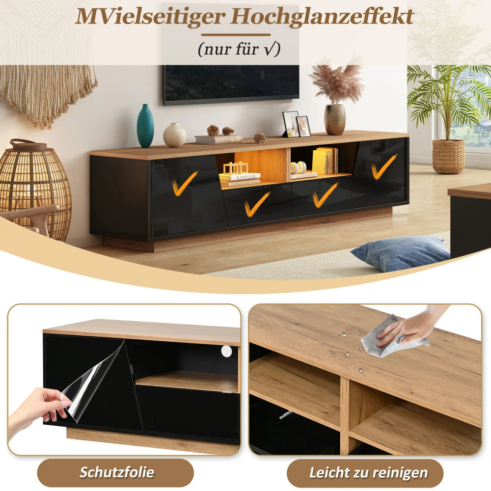 180×40×46cm High Gloss TV Stand Lowboard with 2 Drawers & 2 Storage Cabinets