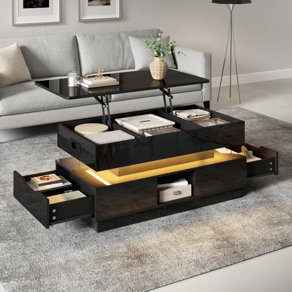 High Gloss Lift Top Coffee Table with LED Light