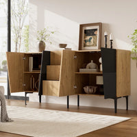 160x40x80cm Wood Effect Black Sideboard Cabinet