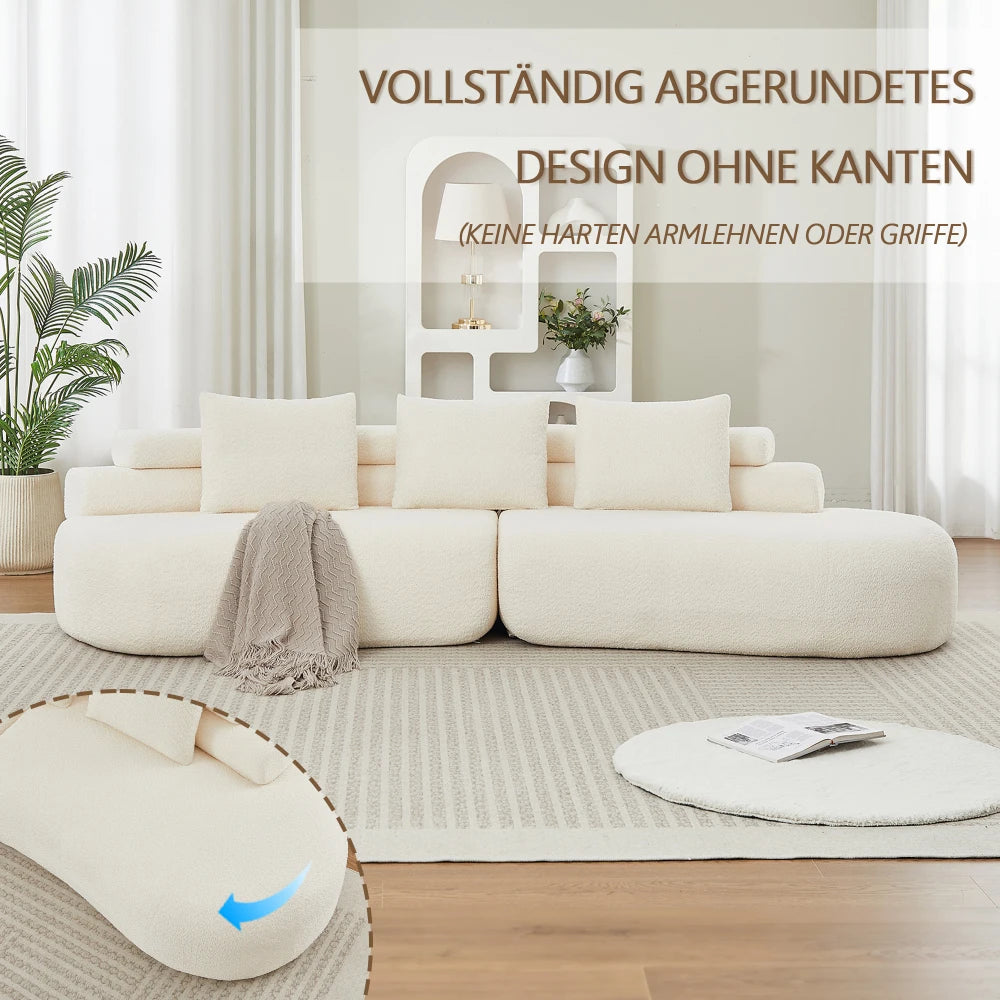 Modern Armless Modular Chenille Sofa, Curved Cashew Shape Design