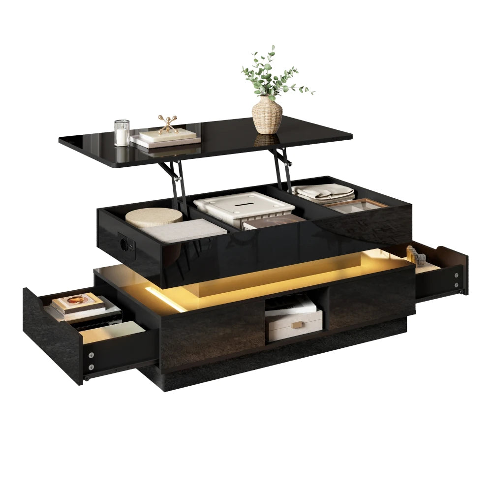 High Gloss Lift Top Coffee Table with LED Light