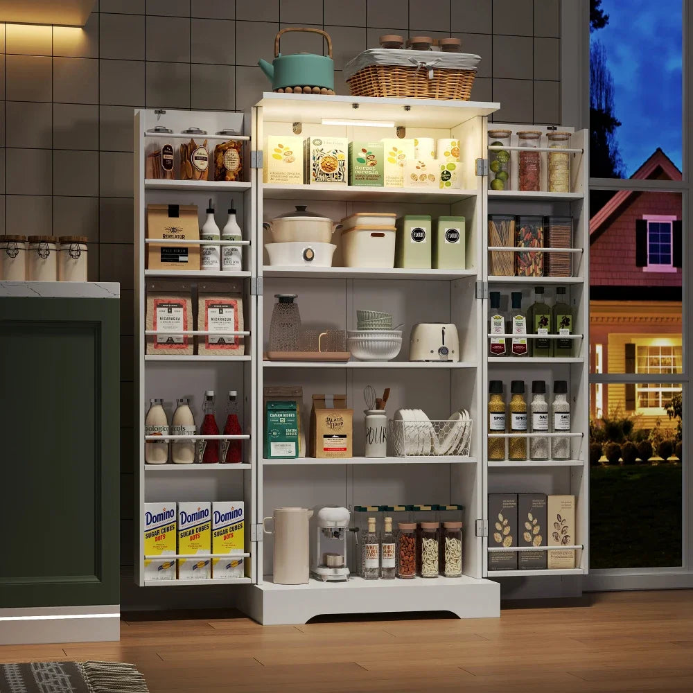 60×35×128cm, kitchen Cabinet with LED Sensor Light