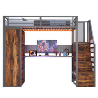 90 X 200cm Metal High Bed, with Wardrobe and Storage Compartments, 