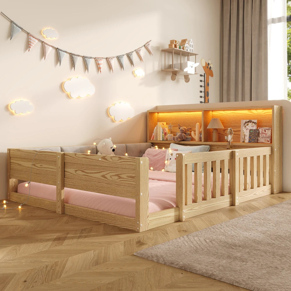 90x200cm & 140x200cm Flat Bed Frame, Children’s Bed with Safety Grille