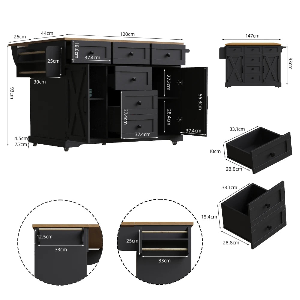 High Quality Kitchen Island, with Wood Grating & Large Storage
