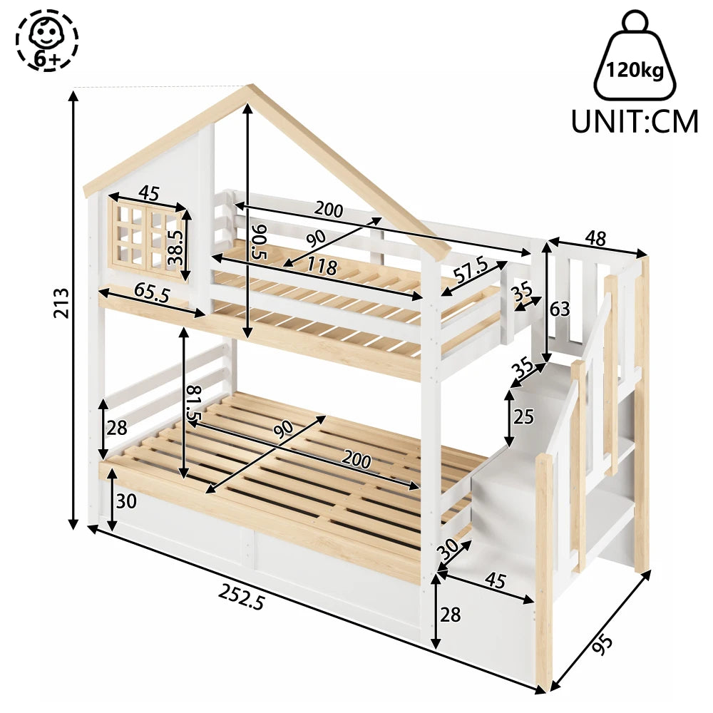 90x200cm & 140x200cm Hydraulic Lift Bunk Bed Frame with Protective Bed Grille Guard