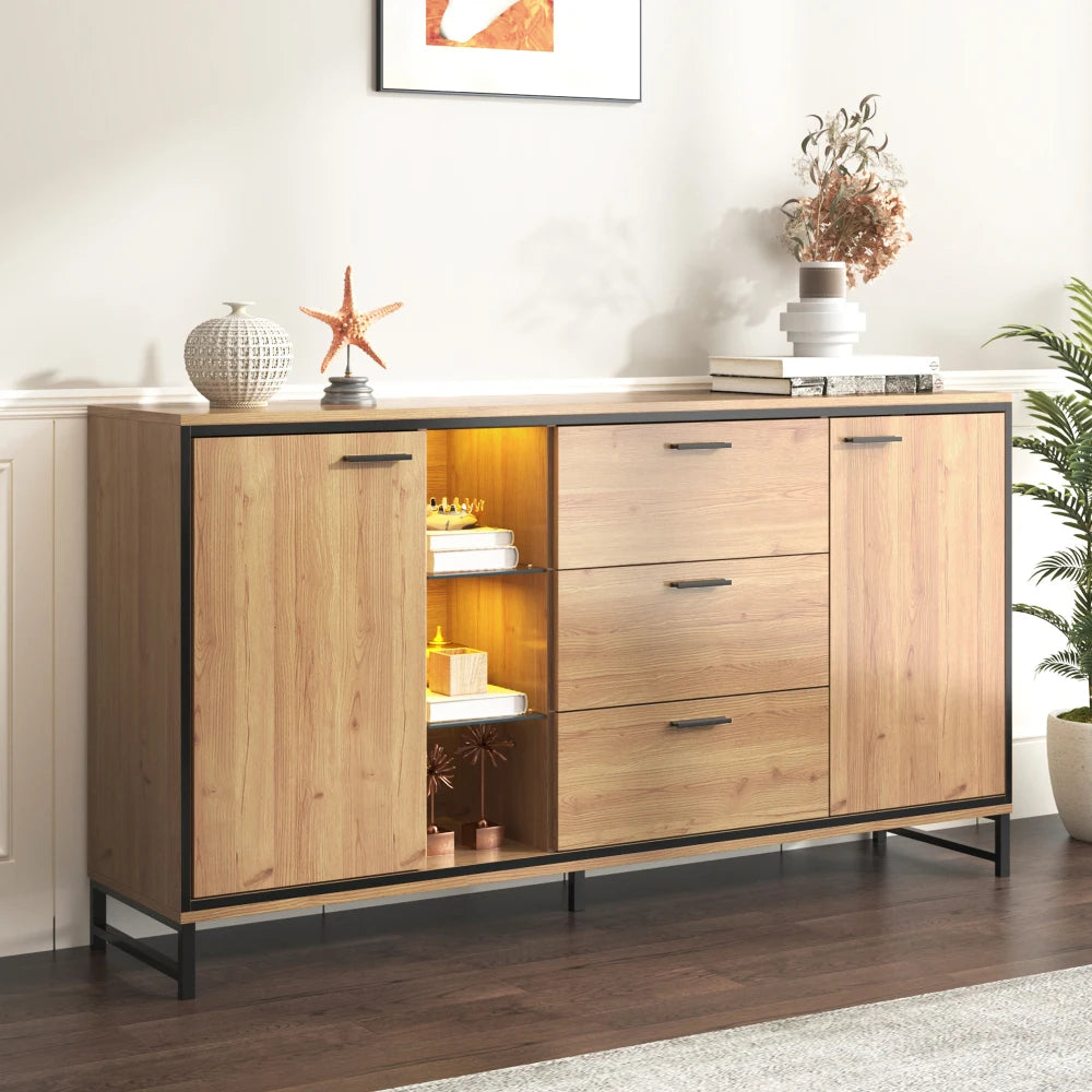 Modern Wooden Sideboard with Three Drawers and Storage Compartments