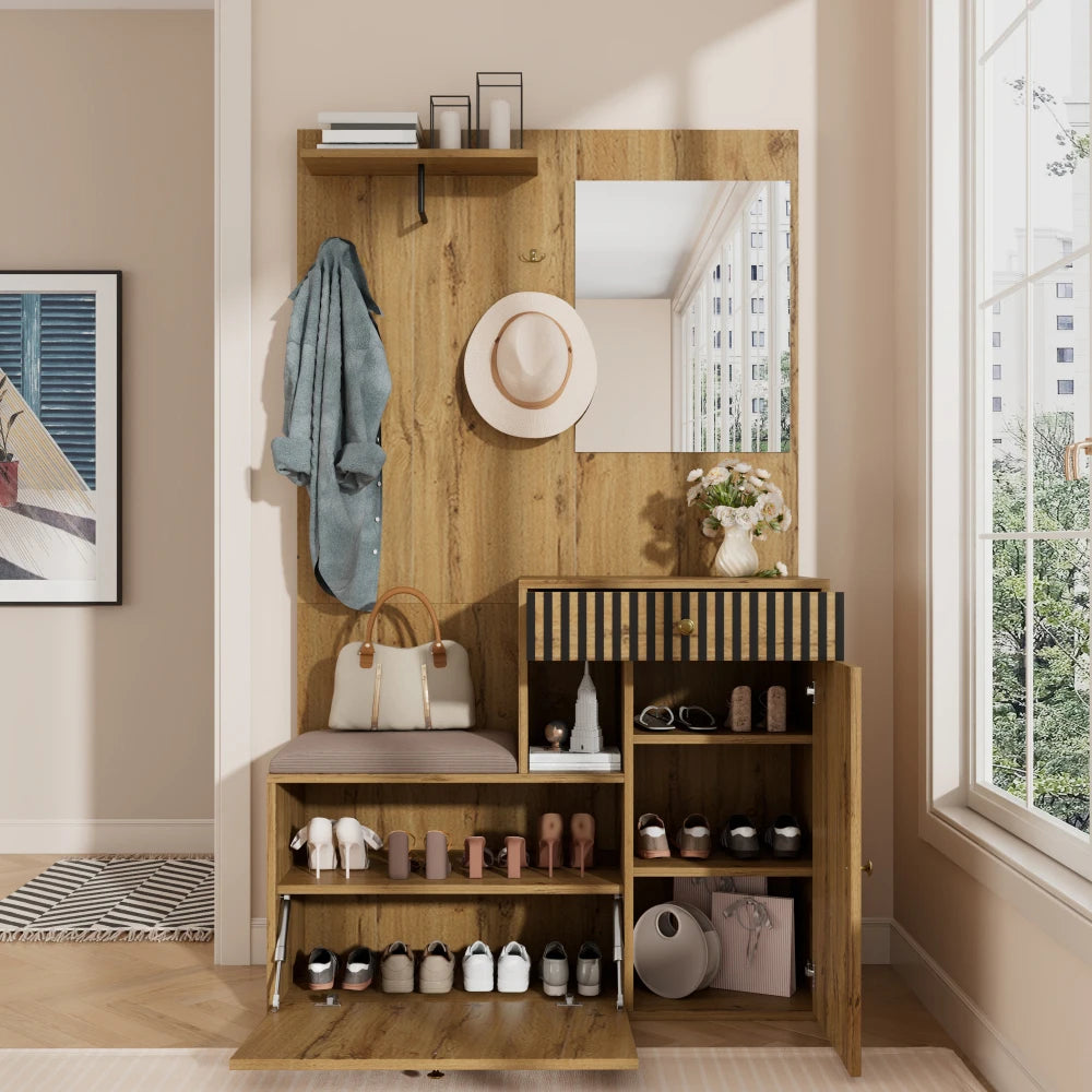 110 X 185, 5 X 37cm Compact Wardrobe, with Mirror and Cushions