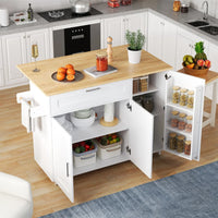 132.5*44(70)*90cm Mobile Kitchen Table, with Folding Worktop and Spice Rack