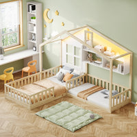 90x200cm (140x70cm) Bed with Window Shelves, LED Light Strip