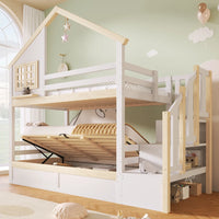 90x200cm & 140x200cm Hydraulic Lift Bunk Bed Frame with Protective Bed Grille Guard