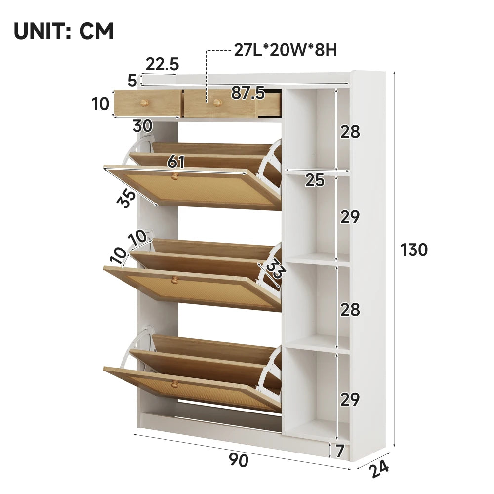 90x24x130cm Narrow Rattan Shoe Cabinet