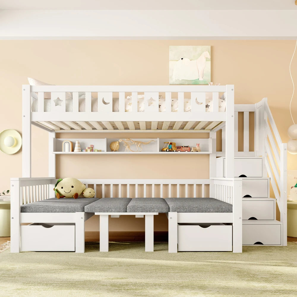 90x200cm Multifunctional High Bed, 2-in-1 Bed and Desk