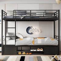 90x200cm Iron Frame Bed, Shoe Cabinet, Double Door Small Storage Cabinet