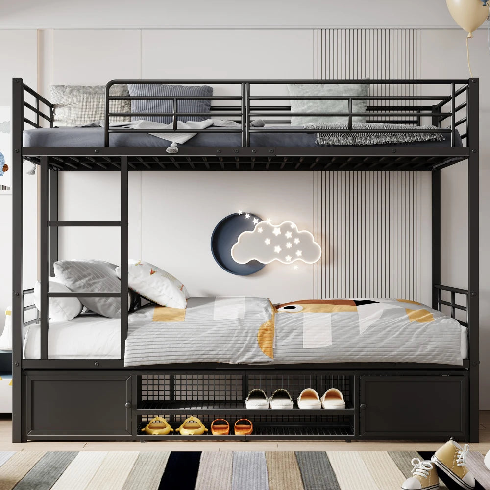 90x200cm Iron Frame Bed, Shoe Cabinet, Double Door Small Storage Cabinet