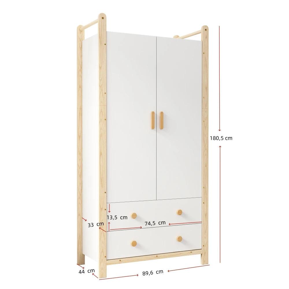 2-door Wardrobe, Wardrobe with Wardrobe Rack, 2 Drawers, for Bedroom