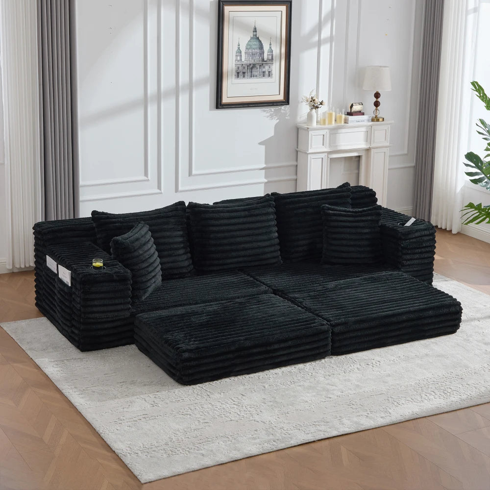 Modulær sovesofa i fløjl, komprimeret