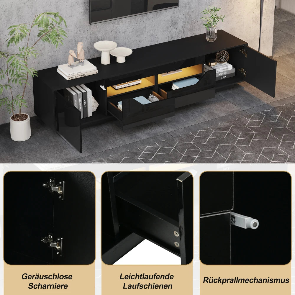 180x40x45cm High‑Gloss TV Stand Lowboard