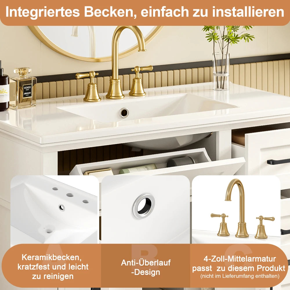 90 X 46 X 87cm Bathroom Cabinet, Silent Drawer Damping