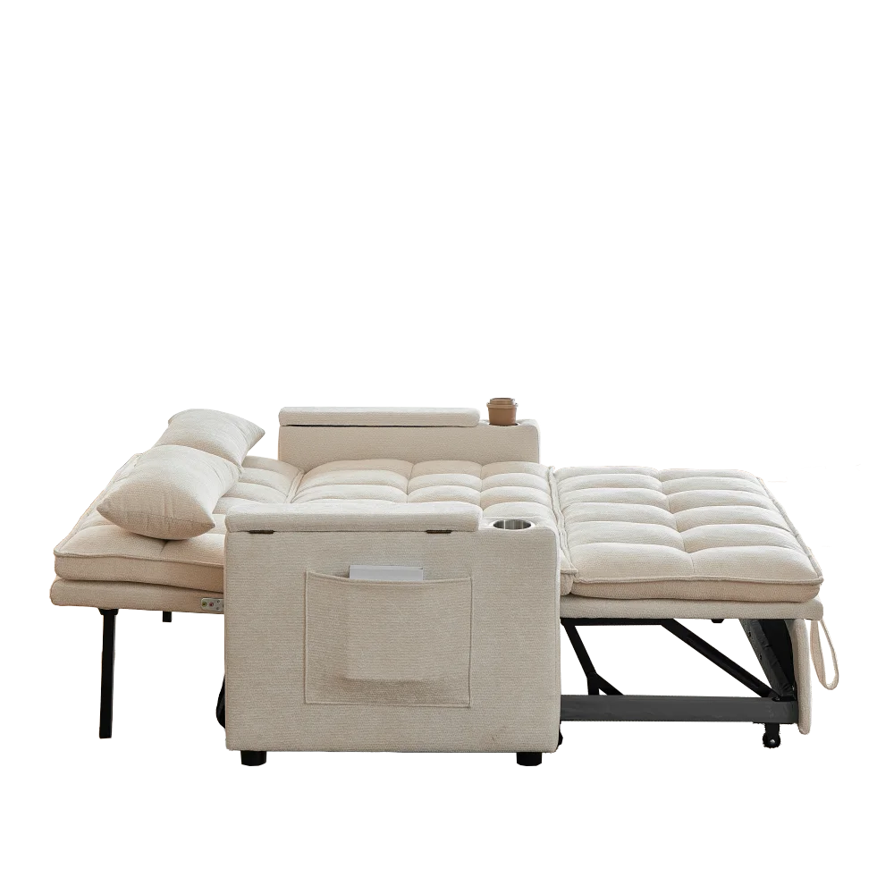 142cm Wide 3‑in‑1 Reclining Convertible Sofa Bed