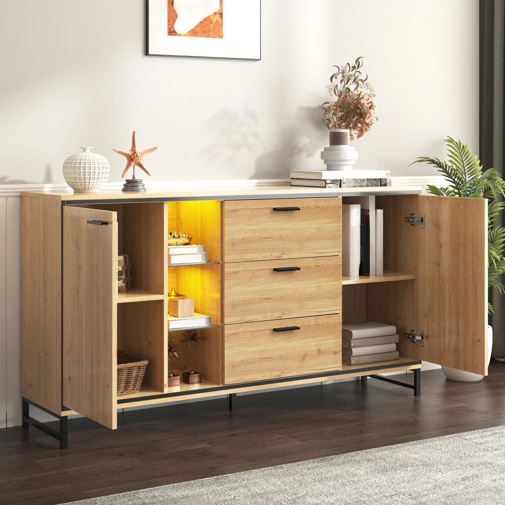 Modern Wooden Sideboard with Three Drawers and Storage Compartments
