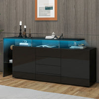 Living Room Sideboard with LED, Living Room Furniture in White High Gloss