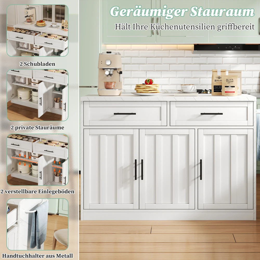 120x60x91cm Kitchen Island, with Outlets and USB Ports