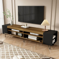 Modern TV Cabinet, Black and Wooden Optics, Length 180 Cm