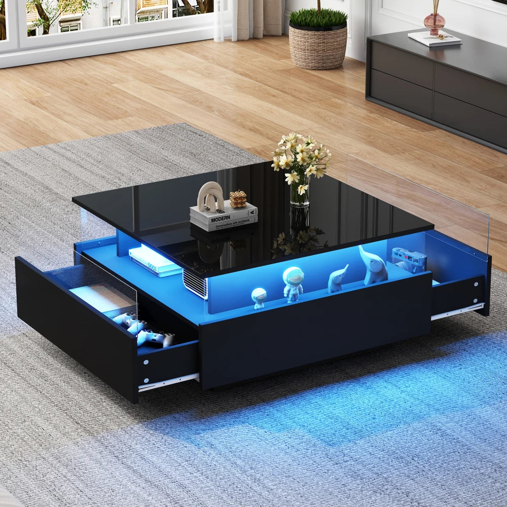 70*70*41cm Modern High Gloss LED Coffee Table